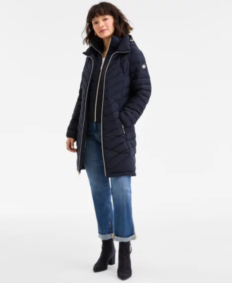 Women's Hooded Puffer Coat - Midnight