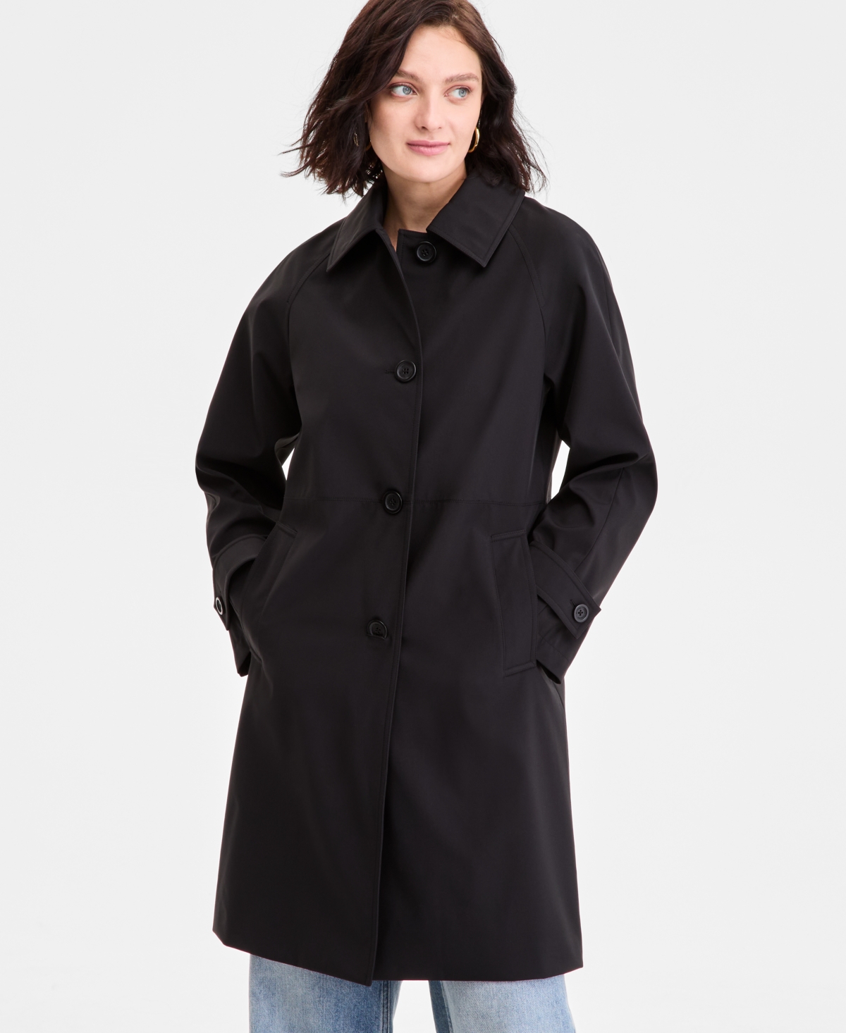 Michael Kors Michael  Petite Single-breasted Trench Coat In Black