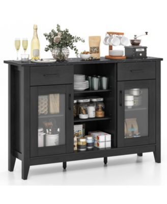 2-Drawer Sideboard Buffet Cabinet – 4 Adjustable Shelves for Storage in Dining Room, Kitchen, or Living Room