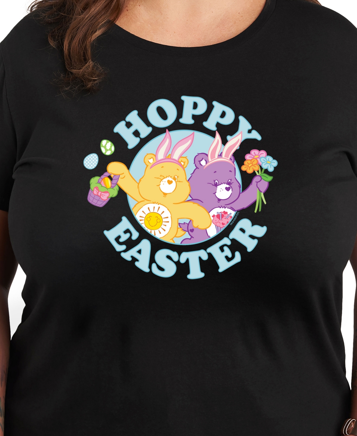 Hybrid Apparel Plus Size Care Bears Easter Hoppy Graphic Crew Neck T-shirt In Black