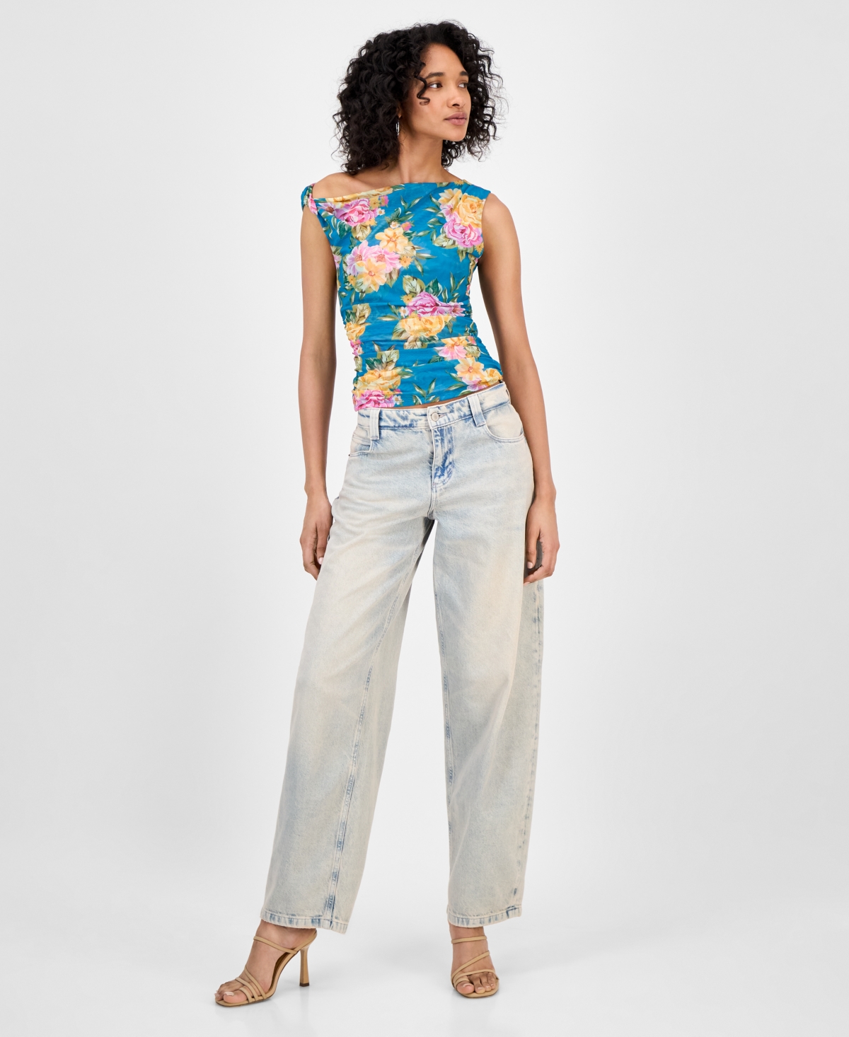 Guess Women's Mirin Floral-print Off-the-shoulder Top