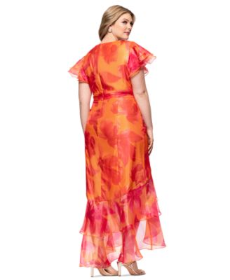 Plus Size Floral-Print Chiffon High-Low Dress