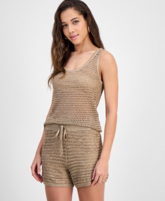 GUESS - Women's Ava Embellished Open-Stitch Tank Top
