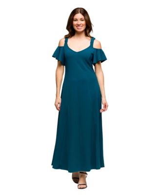 Women's Cold Sholder Ruffle Sleeve A Line Maxi Dress
