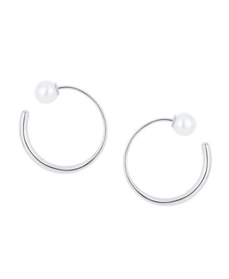 Simulated Cultivated Pearl Front Back Hoop Earrings