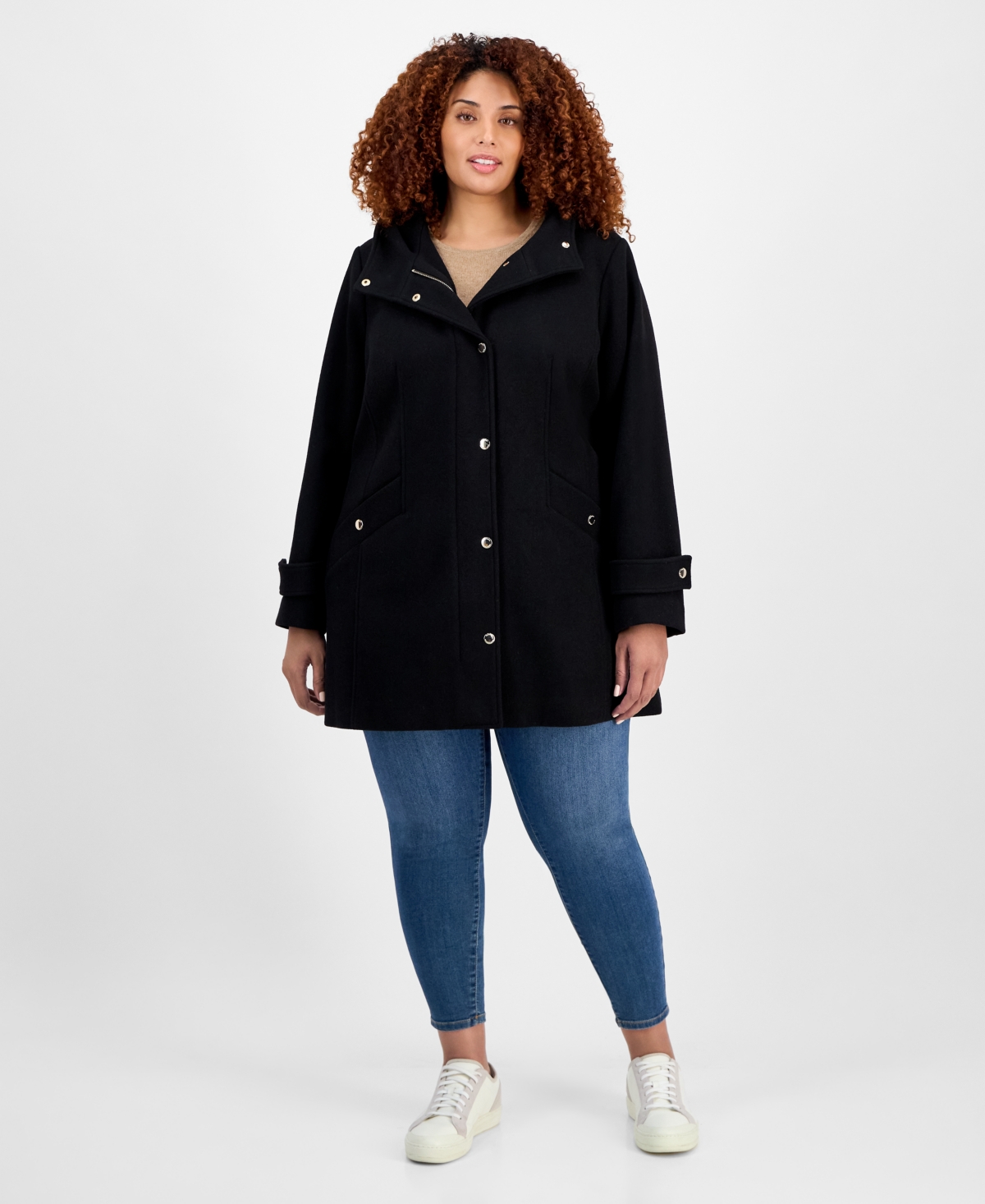 Michael Kors Michael  Plus Size Hooded Coat, Exclusively At Macy's In Black