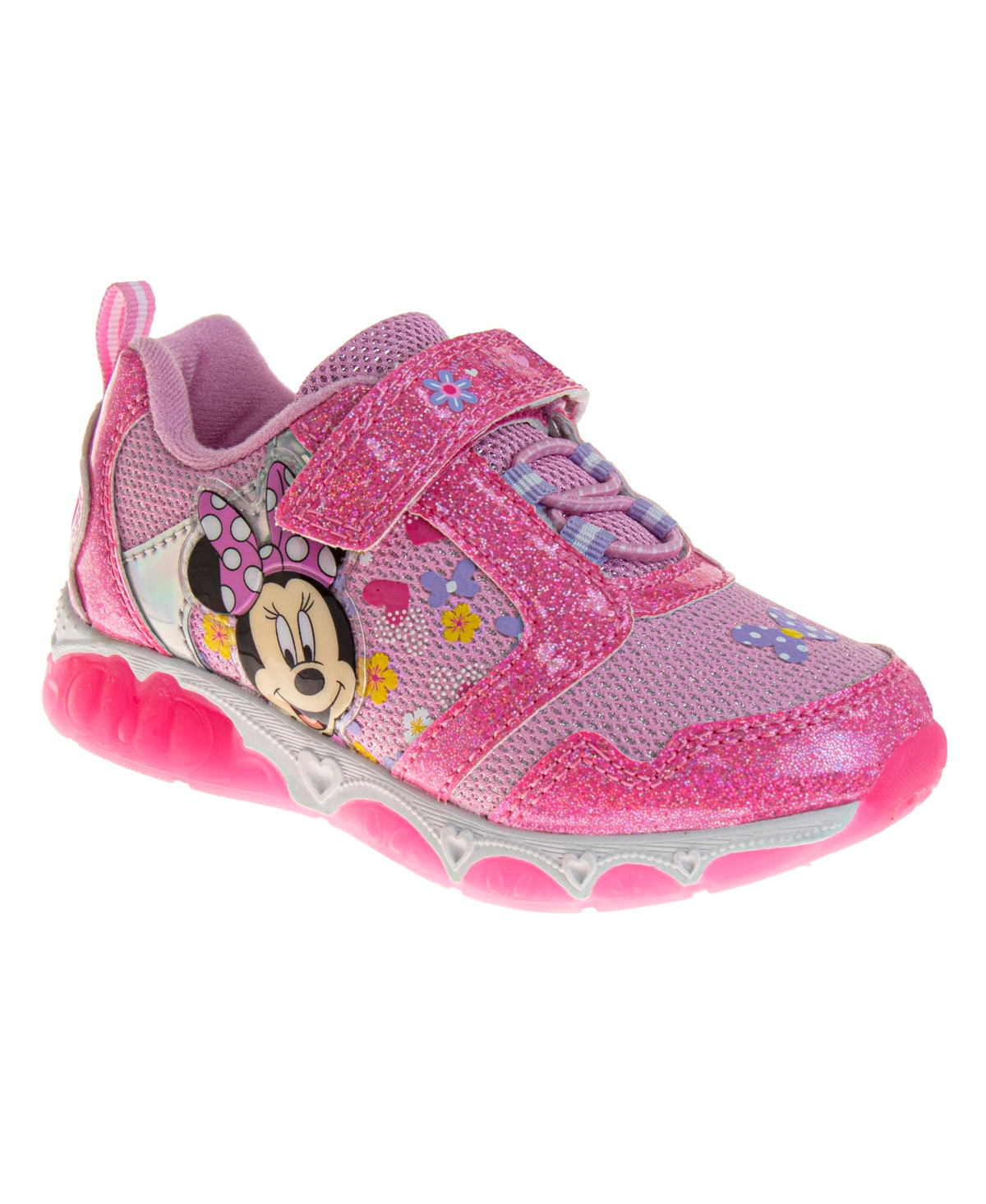 Disney Toddler Girls Light Up Hook And Loop Sneakers In Pink