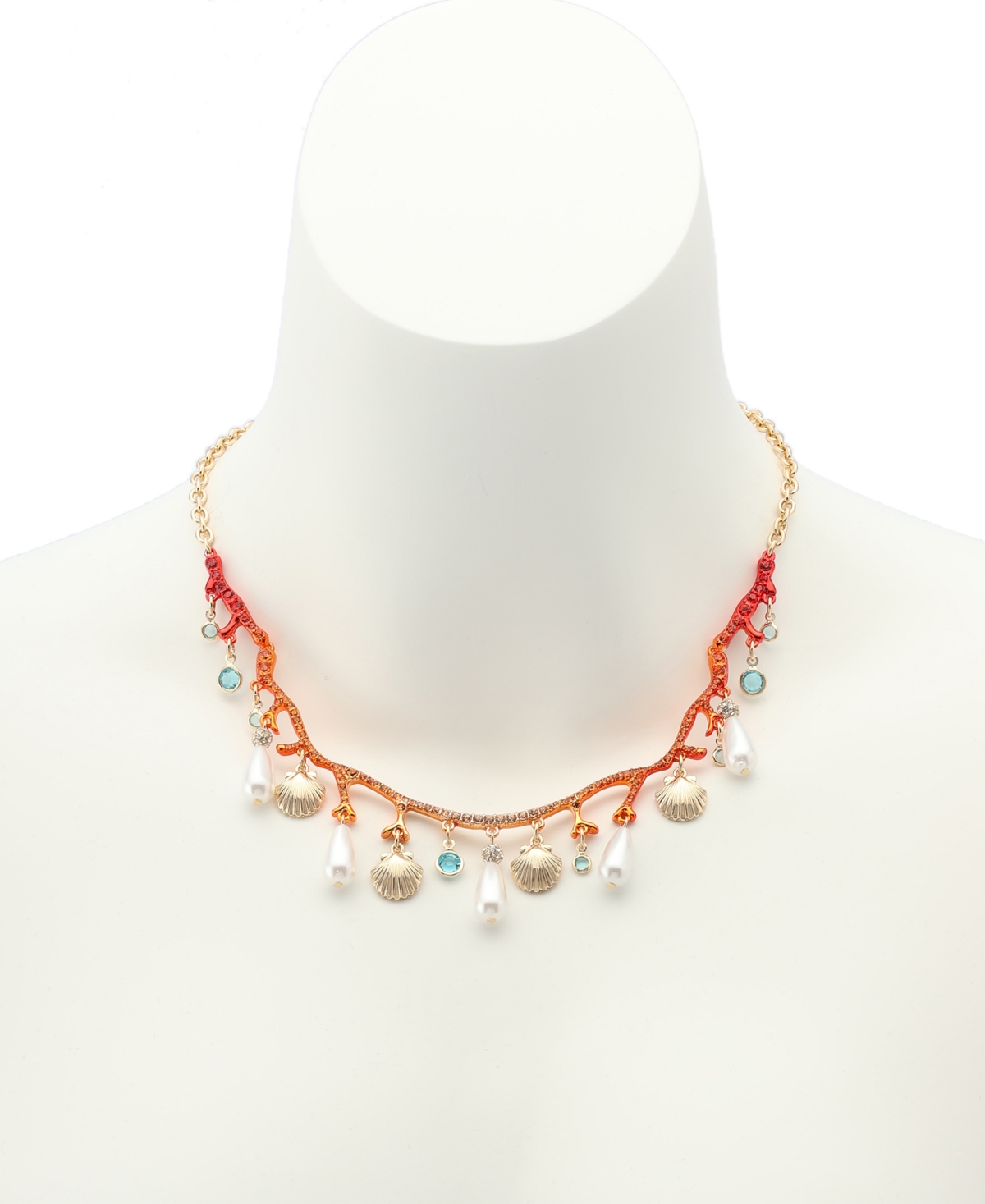 Betsey Johnson Mermaid Jewels Seashell Cultivated Pearl Coral Bib Necklace In Multi,gold