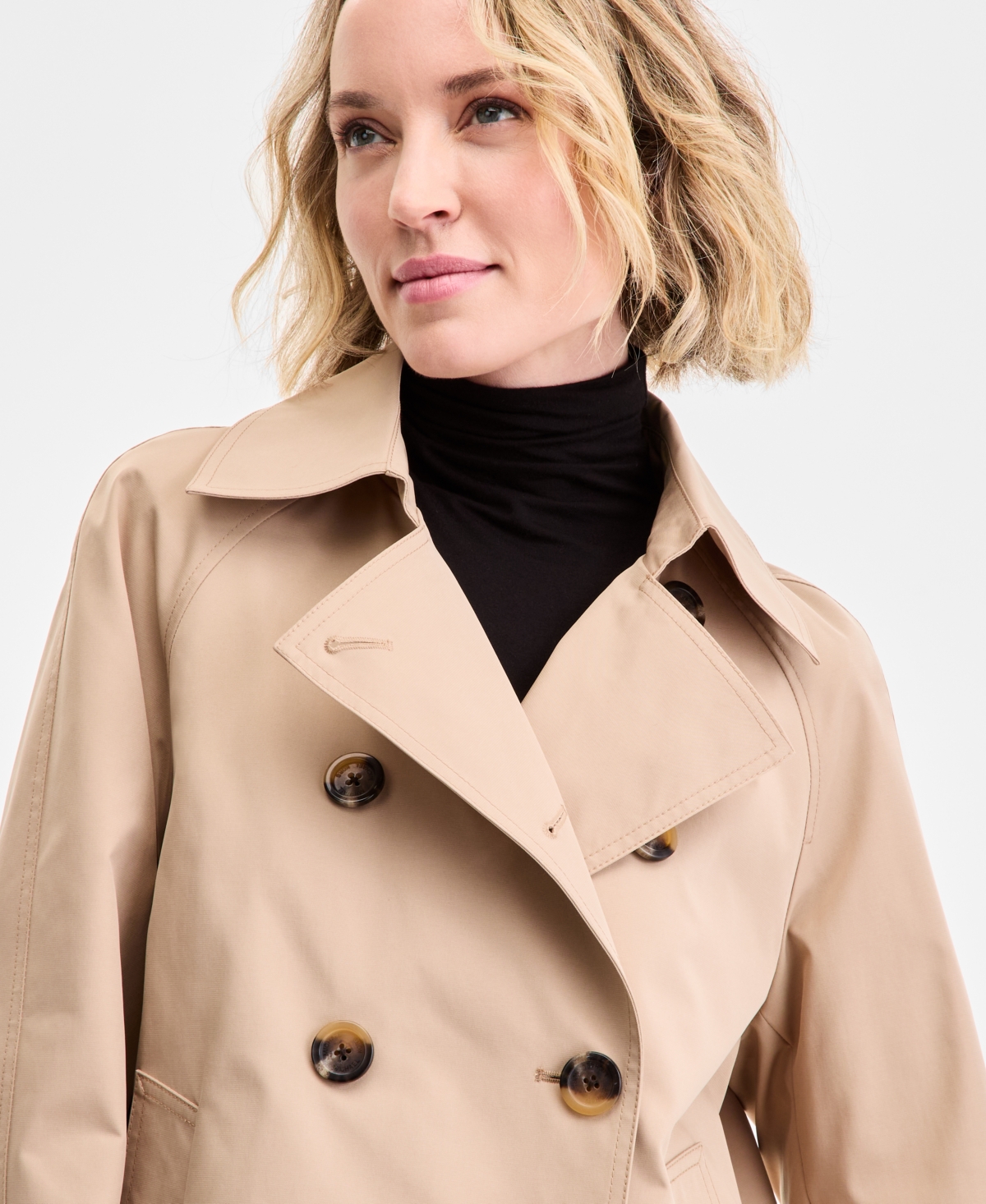 Michael Kors Michael  Women's Short Double-breasted Trench Coat In Brown