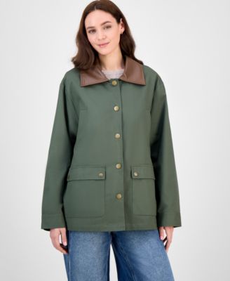 Juniors' Contrast-Collar Snap-Front Barn Jacket, Exclusively at Macy's