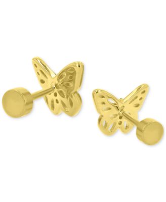 Pav&eacute; Butterfly Stud Earrings in 14k Gold over Sterling Silver