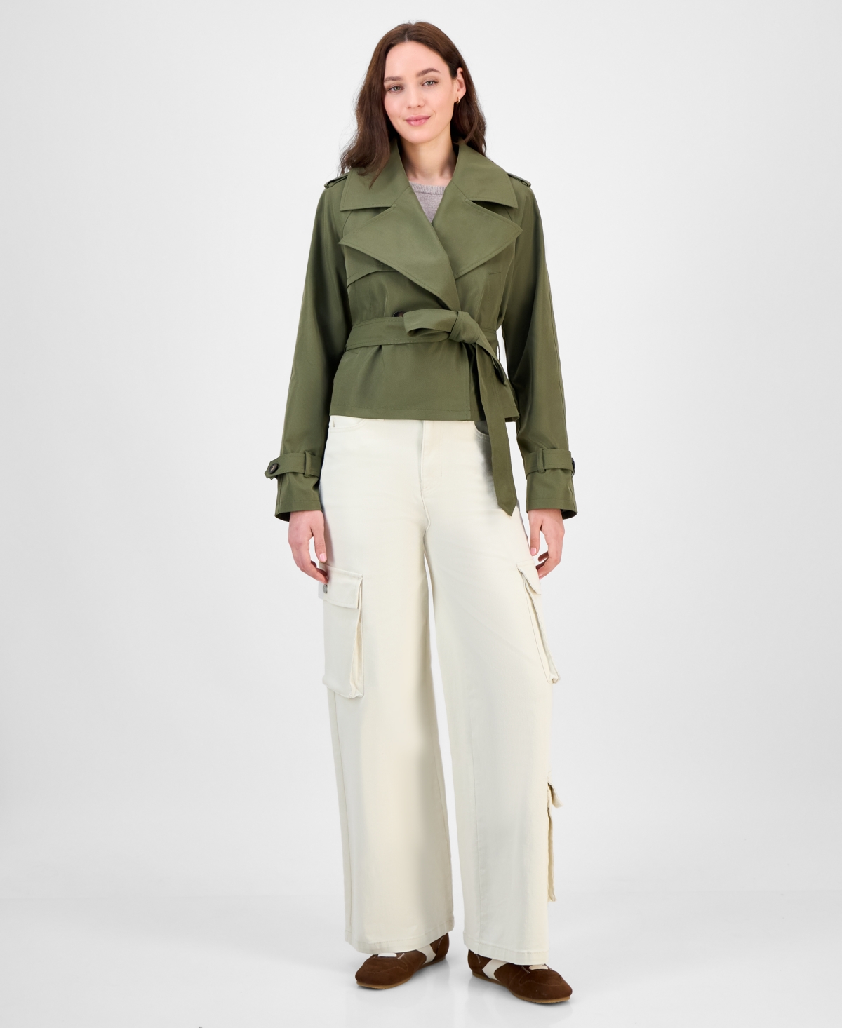 Maralyn & Me Juniors' Cropped Trench Coat, Exclusively At Macy's In Green