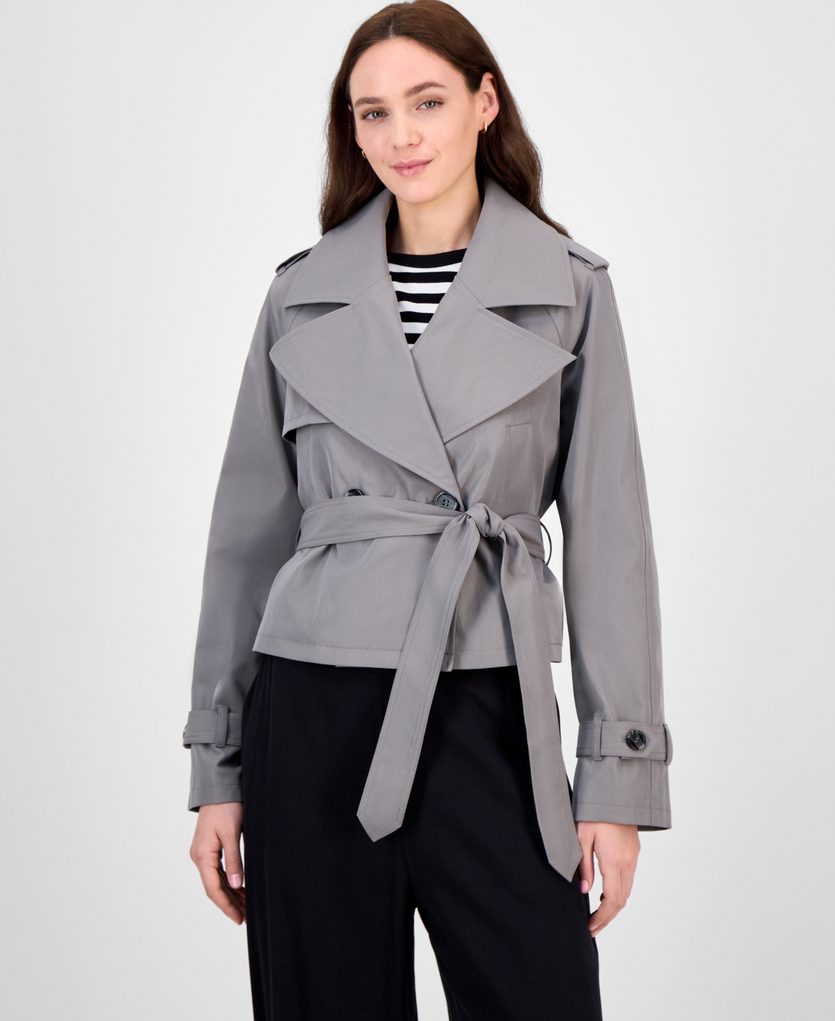 Maralyn & Me Juniors' Cropped Trench Coat, Exclusively At Macy's In Gray