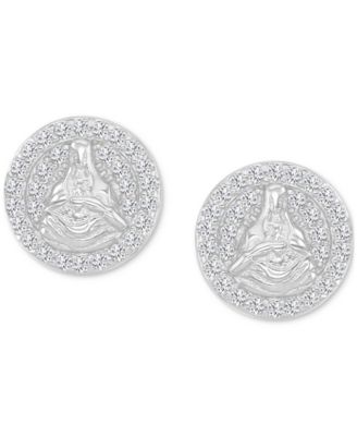 Cubic Zirconia Circle Cluster Disc Stud Earrings in Sterling Silver