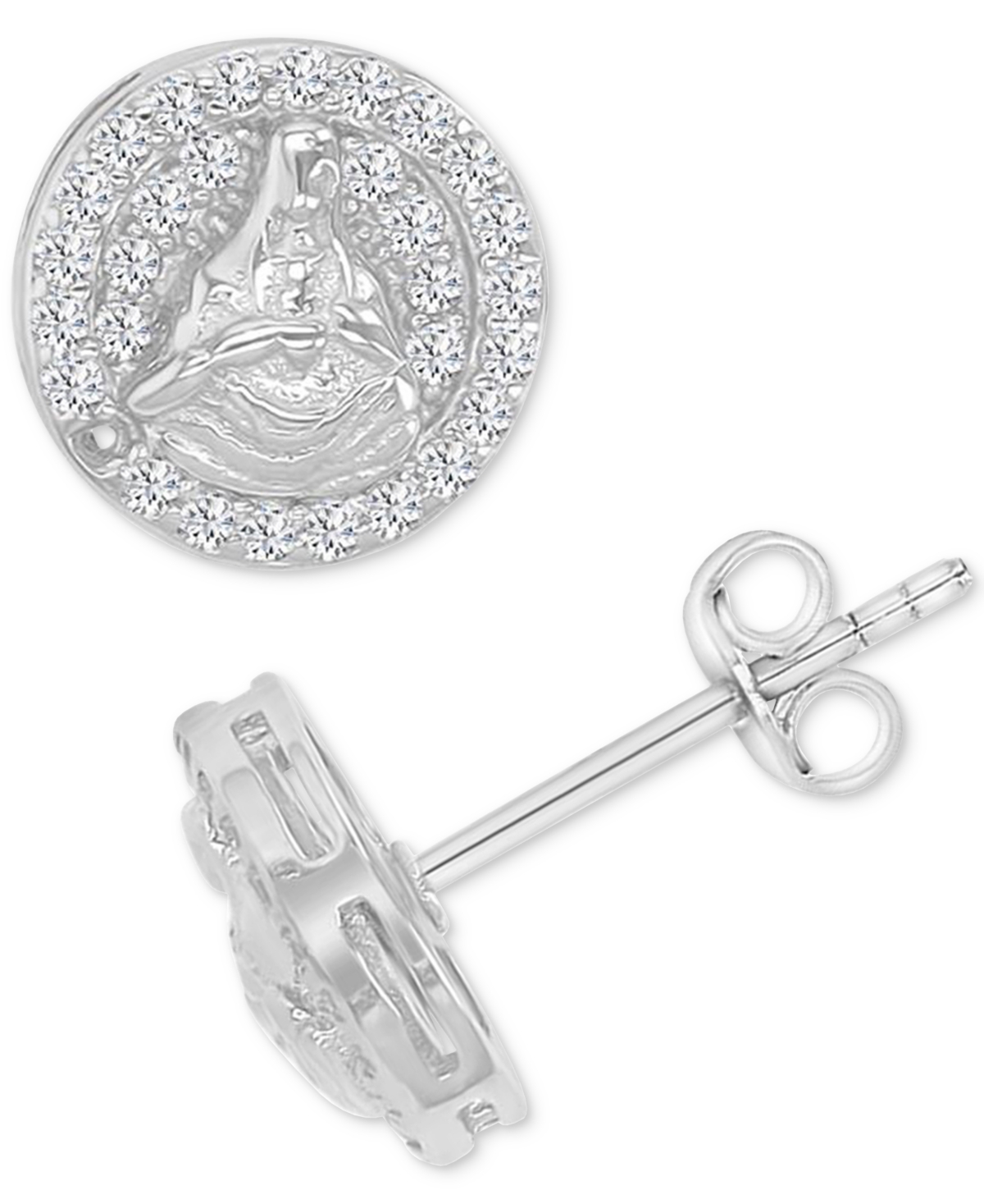 Cubic Zirconia Circle Cluster Disc Stud Earrings in Sterling Silver - Gold