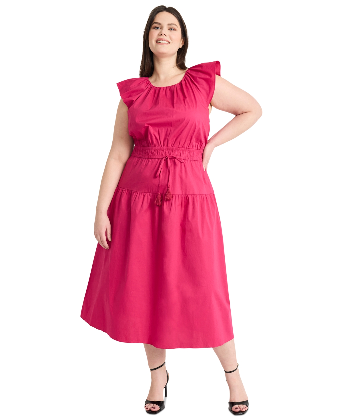 Plus Size Cinched-Waist Midi Dress - Vivacious
