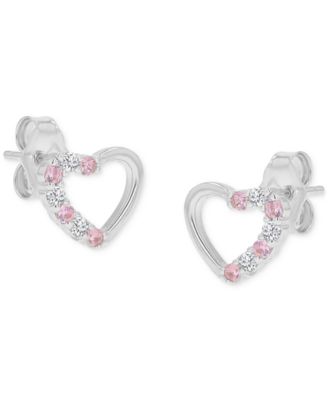 Pink Cubic Zirconia Heart Stud Earrings in 14k Rose Gold over Sterling Silver