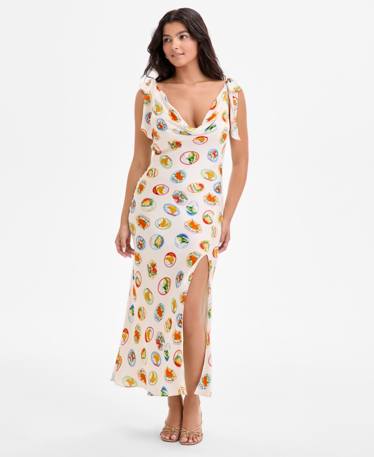 Women's Allexina Printed Tie-Shoulder Dress - Ivory Fruit Cocktail