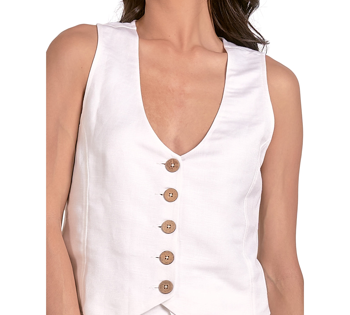 ELAN WOMEN'S SLEEVELESS BUTTON-FRONT HALTER VEST 