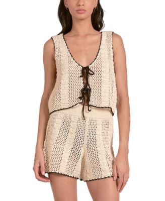 Shop Elan Womens Crochet Tipped Tie Front Vest Crochet Tipped High Waisted Pull On Shorts