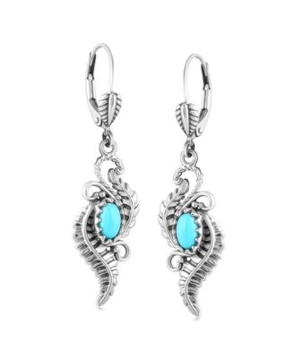Sterling Silver Sleeping Beauty Turquoise Vine and Leaf Dangle Earrings