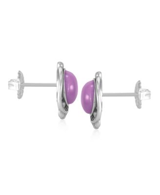 Sterling Silver Phosphosiderite Leaf Design Button Earrings