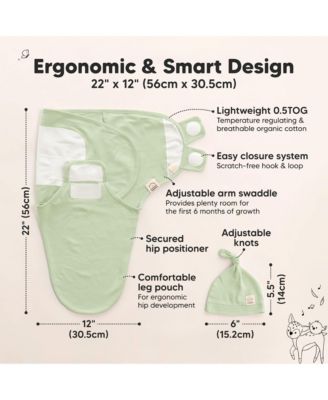 3-Pack Organic Baby Swaddle Sleep Sacks with Knot Hats, Newborn Baby Swaddles Wrap 0-3 Months, Ergonomic Wearable Blanket