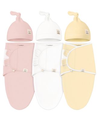 3-Pack Organic Baby Swaddle Sleep Sacks with Knot Hats, Newborn Baby Swaddles Wrap 0-3 Months, Ergonomic Wearable Blanket