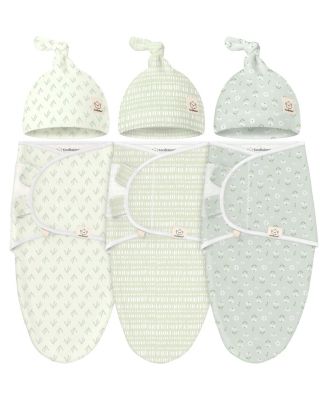 3-Pack Organic Baby Swaddle Sleep Sacks with Knot Hats, Newborn Baby Swaddles Wrap 0-3 Months, Ergonomic Wearable Blanket