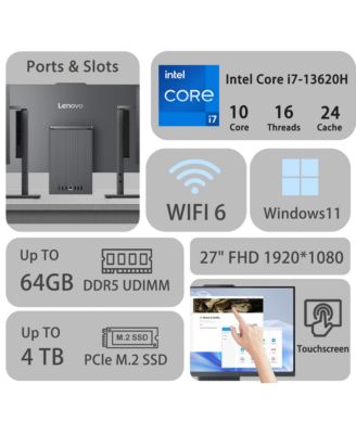 IdeaCentre I 27" Daily All-in-One Intel Core i7 13620H 16GB RAM Intel UHD Graphics 512GB SSD Storage Windows 11 Home FHD 100Hz - Black