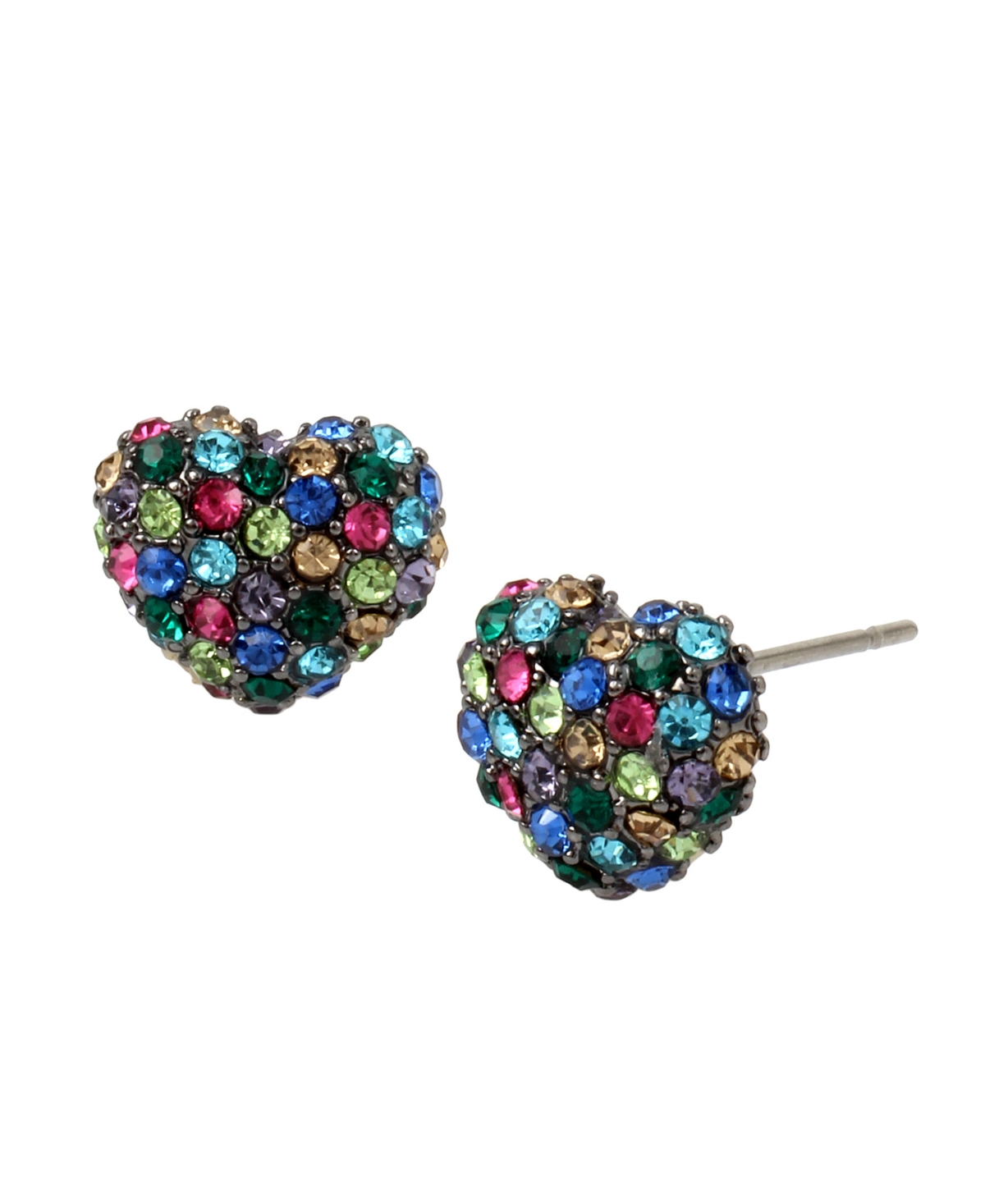 Faux Stone Pave Heart Stud Earrings - Multi, Hematite