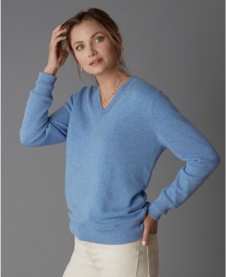 Women's Itch-Free Cashmere V-Neck Sweater with Soft Liner