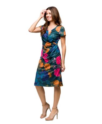 Women's Floral Knee Length Short Sleeve Faux Wrap Dress