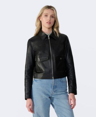 Women's Bomber Leather Jacket, Created for Macy's