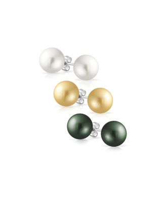 Simulated Pearl Ball Stud Earrings Sterling