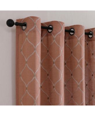 1 Piece Vienna Lux Embroidered Linen Blend Semi Sheer Grommet Window Curtain Panel - 84 in. Long