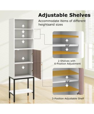 57" Bathroom Tall Cabinet with 1 Door and 4 Shelves Freestanding Floor Cabinet