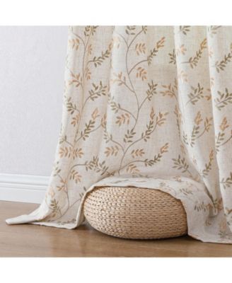 1 Piece Vanessa Floral Embroidered Linen Blend Semi Sheer Grommet Window Curtain Panel