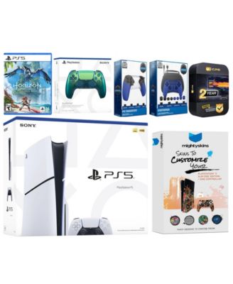 Playstation 5 Slim Disc with Horizon Forbidden West, Extra Starlight Blue Controller, Gamer Kit, Trigger Kit and MightySkins Decal Voucher + 2 Ye