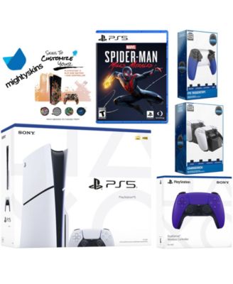 Playstation 5 Slim Disc Bundle with Spider-Man: Miles Morales, Extra Nova Pink Controller, Trigger Stop Kit, Dual Charge Dock and MightySkins Dec