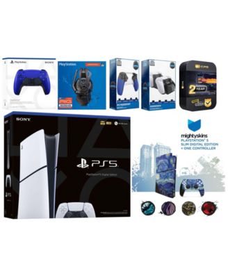 Playstation 5 Slim Digital with Extra Cobalt Blue Controller, Plantronics Headset, Trigger Stop Kit, Charge Dock and MightySkins Decal Voucher +