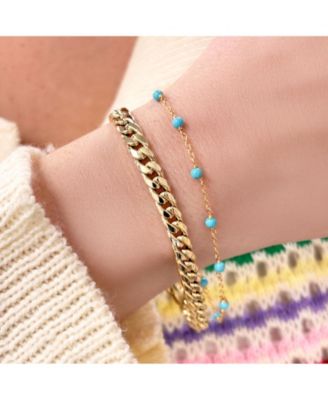 Turquoise Bead Chain Bracelet 14K Gold