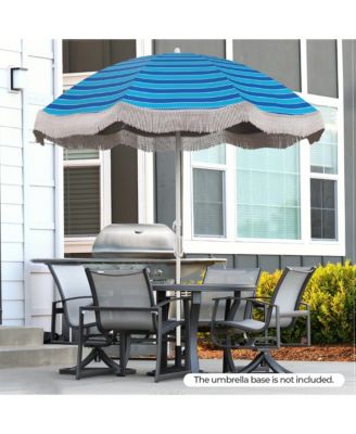 6.5 FT Beach Umbrella w/ Fringe Tassel Umbrella w/ Push Button Tilt Sand Anchor