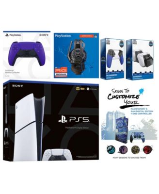 Playstation 5 Slim Digital with Extra Cobalt Blue Controller, Plantronics Headset, Trigger Stop Kit, Charge Dock and MightySkins Decal Voucher +