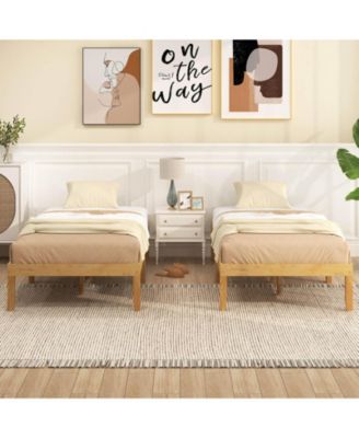 Twin Size Wooden Platform Bed Frame 14" with Rubber Wood Legs Under-bed Storage