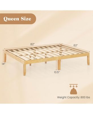 Queen Size Wooden Platform Bed Frame 14" with Rubber Wood Legs Under-bed Storage