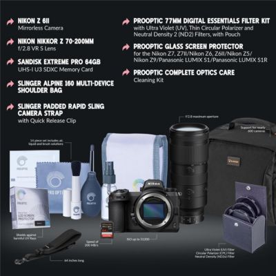 Z 6II Mirrorless Camera with f/2.8 VR S Lens,U3 SDXC Memory Card,Multi-Device Shoulder Bag,Filter Kit with UV,Glass Screen Protector for the