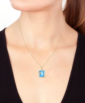 EFFY&reg; Blue Topaz (8-1/3 ct. t.w.) & Diamond (1/10 ct. tw.) Wrap Pendant Necklace in 14k Gold, 17" + 1" extender