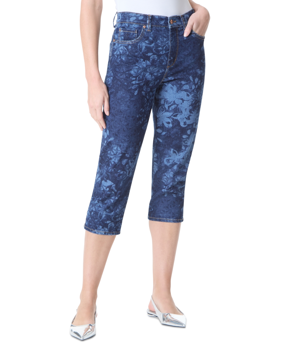 Women's Amanda Printed Slit Capri Jeans - Lubbockville- Abstract Blooming