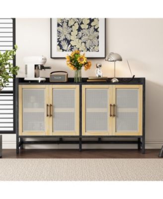 Streamdale Rustic Sideboard with Rattan Doors & Adjustable Shelves